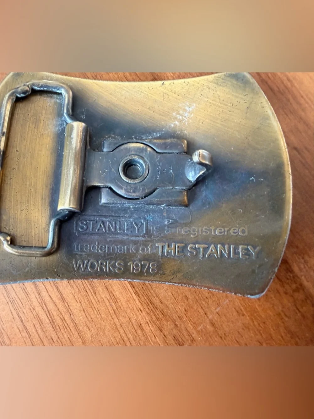 Stanley Brass-Tone Belt Buckle with Dark Patina